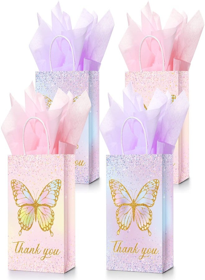 Leinuosen 16 Sets Butterfly Party Favor Bags with Tissue Paper,Pink Purple Goodie Bags for Kids Girls,Floral Treat Totes with Handles for Birthday,Baby Shower,Party,Wedding(Glitter Style) - Image 1